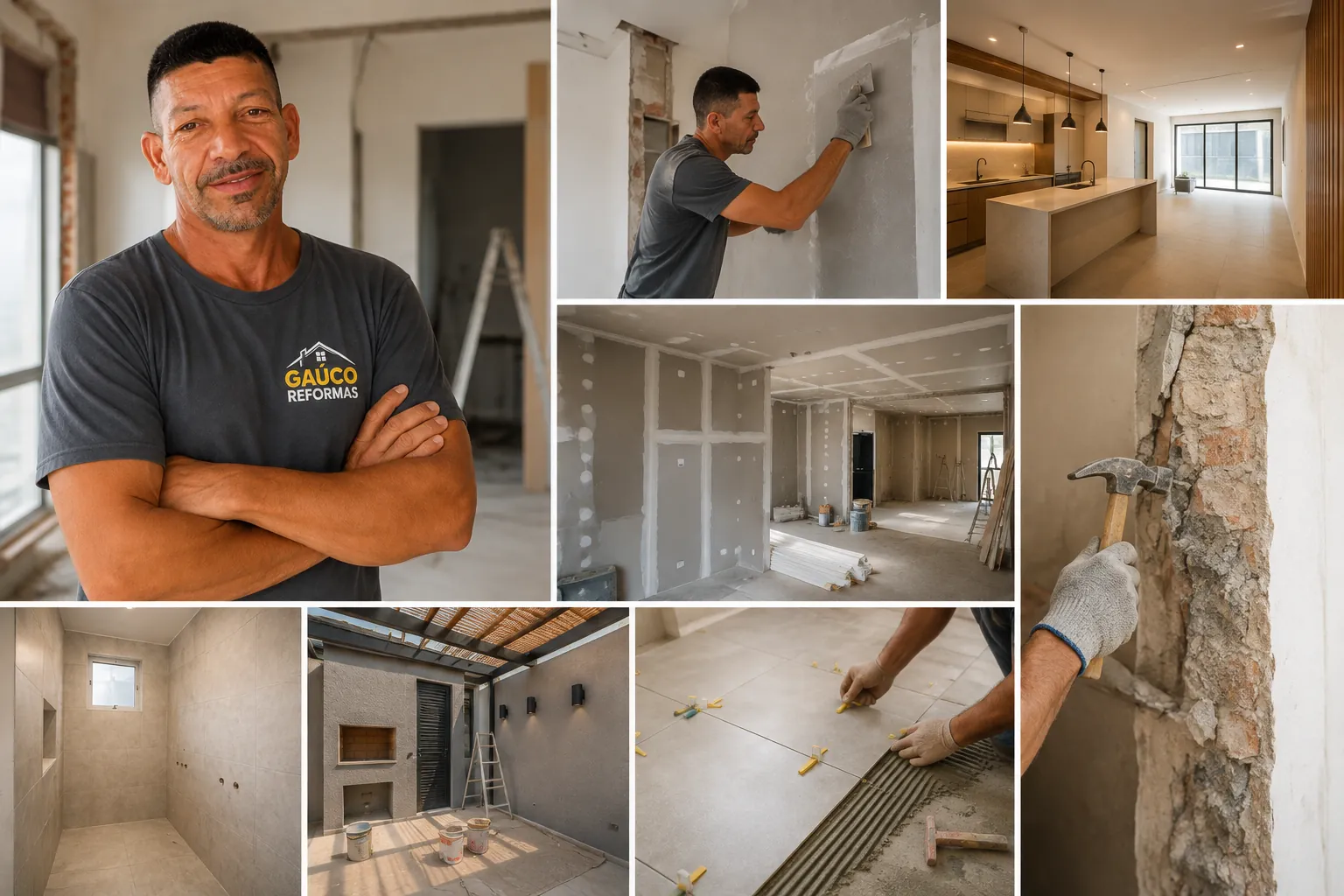 Trabalhos realizados pela Gaúcho Reformas: pintura, drywall, revestimentos, cozinha e área externa